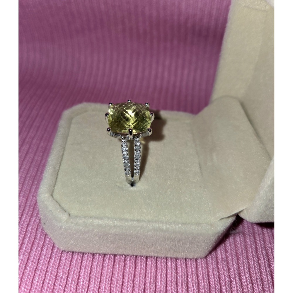 14k White Gold 7.20 CTW Of Genuine Diamonds And Lemon Quartz. Gorgeous Statement